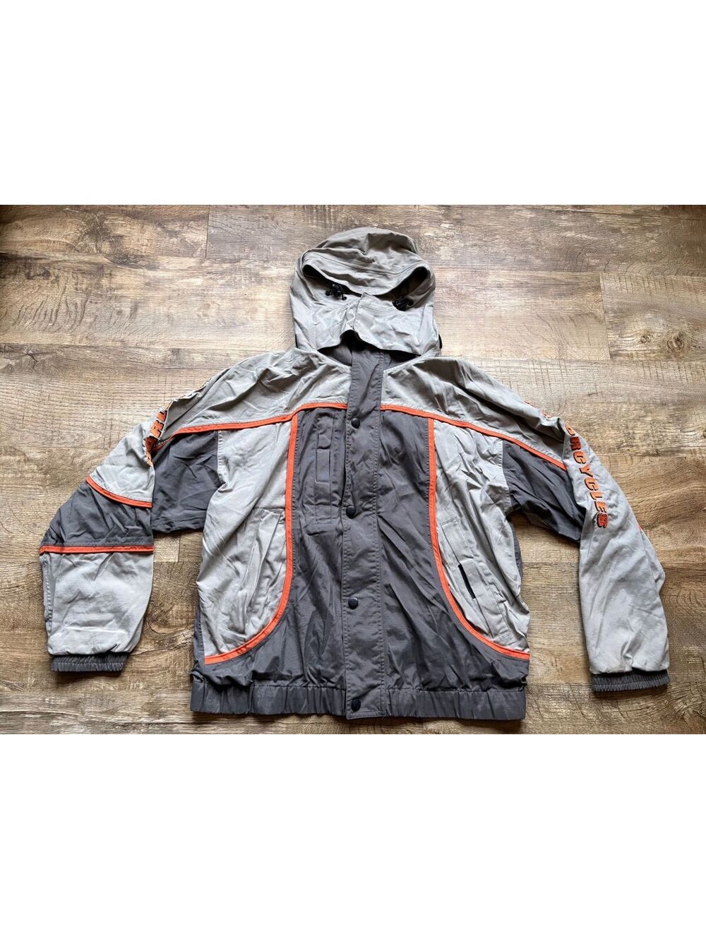 Harley-Davidson Men's Nylon Motorcycle Jacket Gray and Orange Size Medium